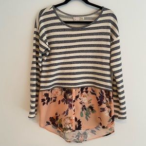 EUC Postmark Striped Floral Pullover Tunic